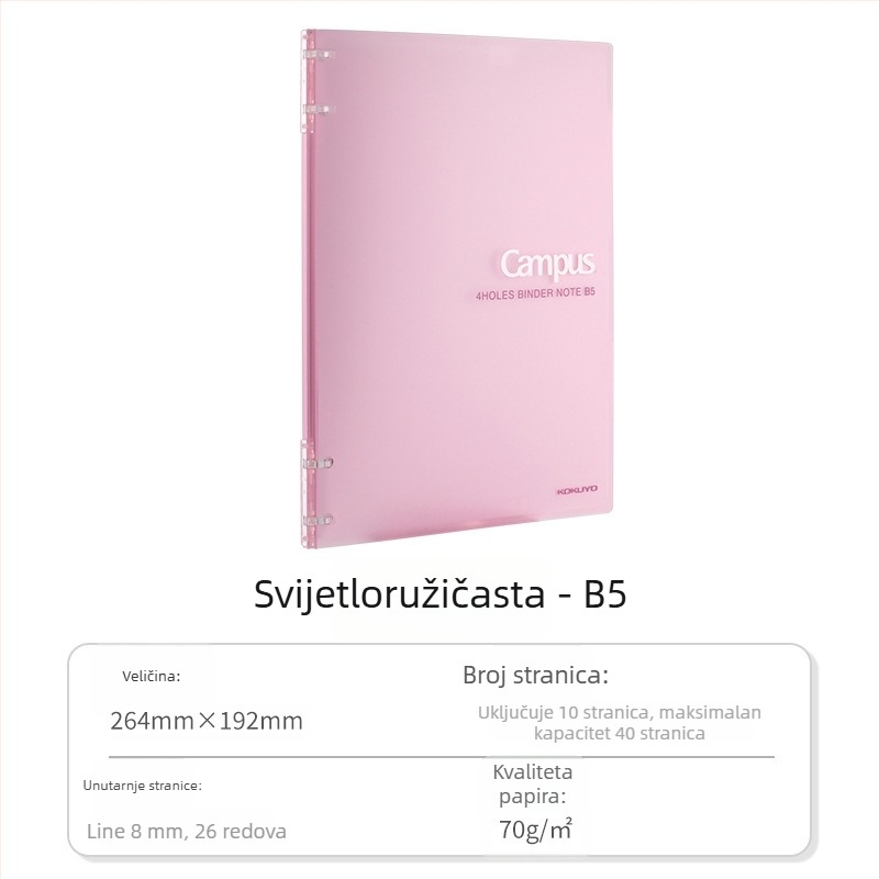 Kokuyo bilježnica s PU koricom, binder veza, papir od sirove drvne celuloze, 70 g/m², 1–50 stranica, kreativni stil