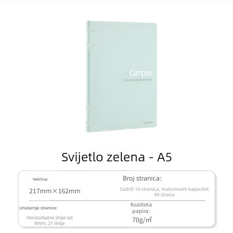 Kokuyo bilježnica s PU koricom, binder veza, papir od sirove drvne celuloze, 70 g/m², 1–50 stranica, kreativni stil
