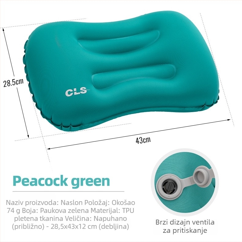 CLS Nadufljivi jastuk za kampiranje – jastuk 43×28.5×12 cm; naslon za glavu 45×32 cm