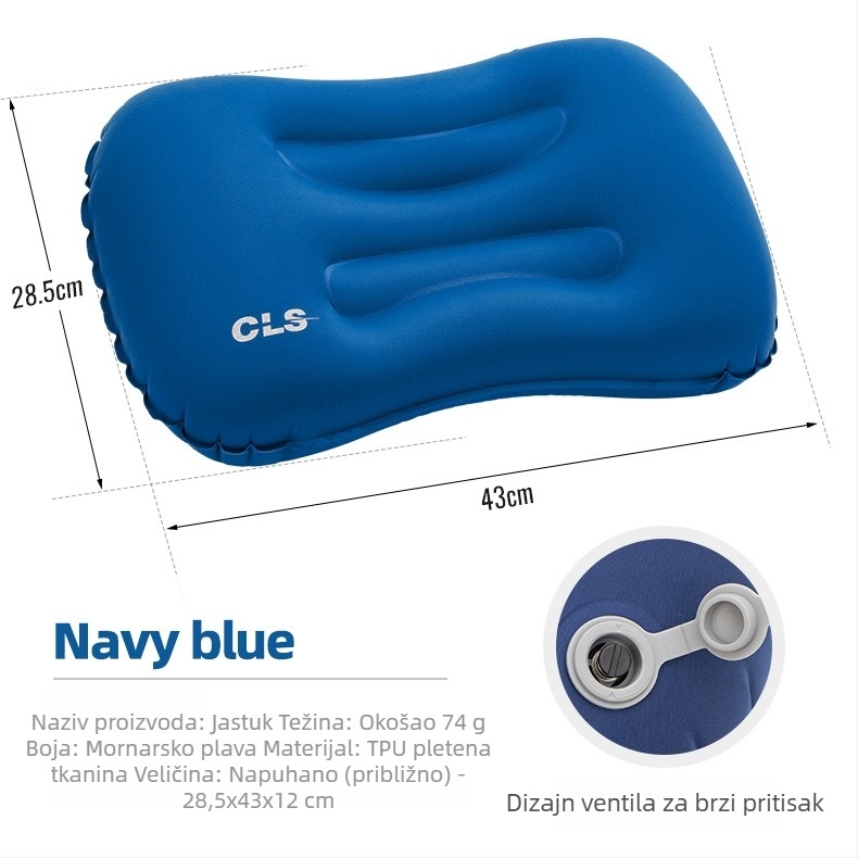 CLS Nadufljivi jastuk za kampiranje – jastuk 43×28.5×12 cm; naslon za glavu 45×32 cm