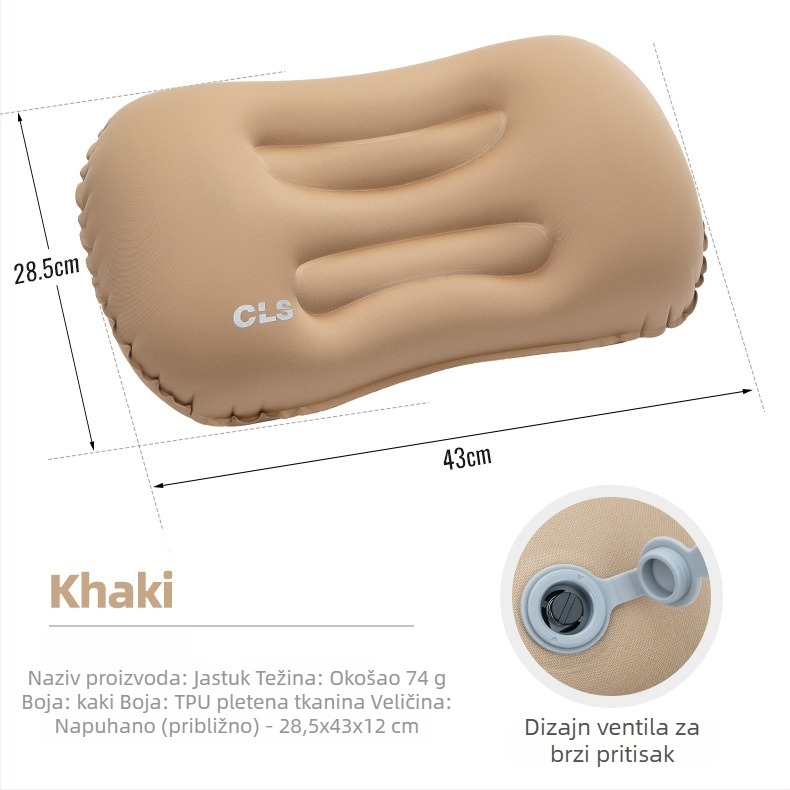 CLS Nadufljivi jastuk za kampiranje – jastuk 43×28.5×12 cm; naslon za glavu 45×32 cm