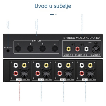 S-Video preklopnik, 4 ulaza 1 izlaz, 3,5 mm izlaz zvuka, rezolucija 720p, model VSSW41