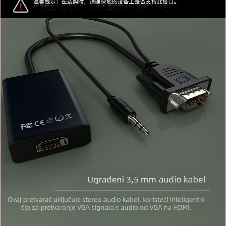 VGA na HDMI pretvarač s audio, napajanje, 1080P za TV