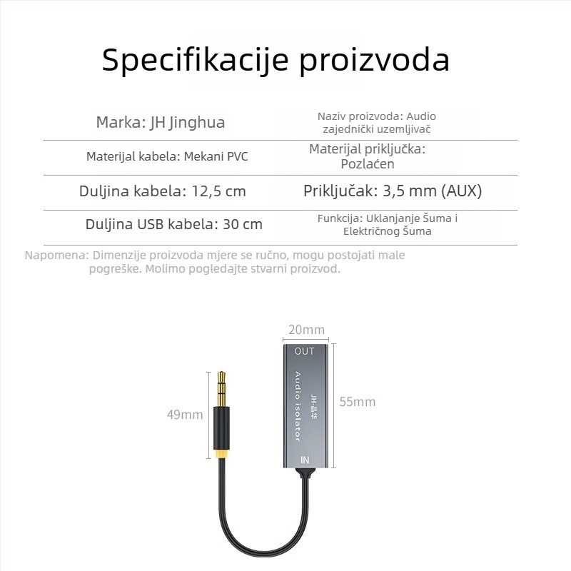 Jinghua Z100 Audio Adapter za Liniju s Izolacijom Šuma Zajedničkog Uzemljenja, 10 cm Kabel
