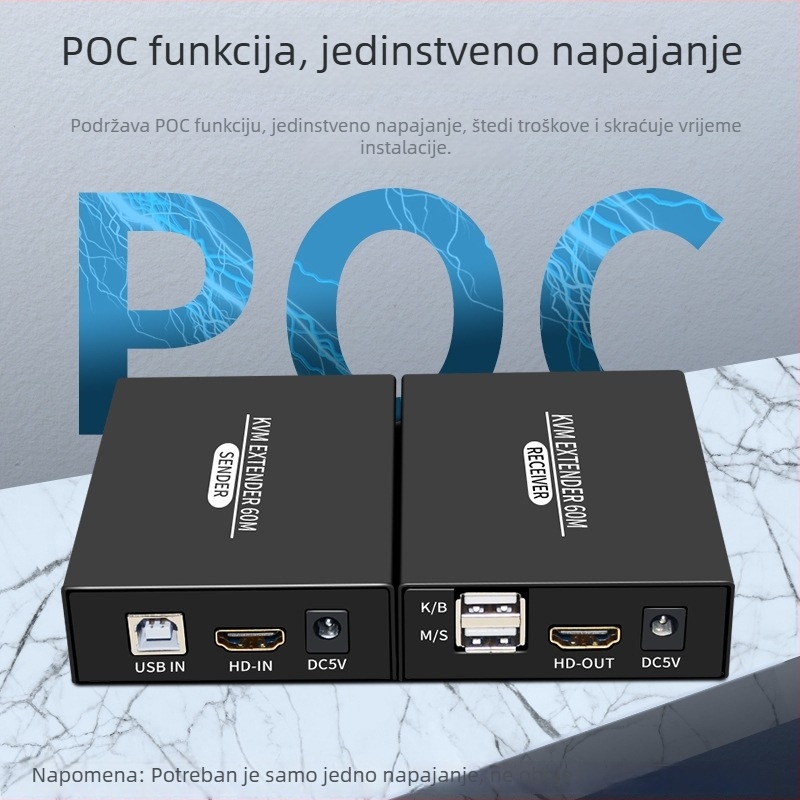 HDMI KVM extender BW-HKE60B, prijenos 60 m, rezolucija 1920x1080P, HDMI na RJ45, upravljanje napajanjem podržano, udaljeno buđenje nije podržano