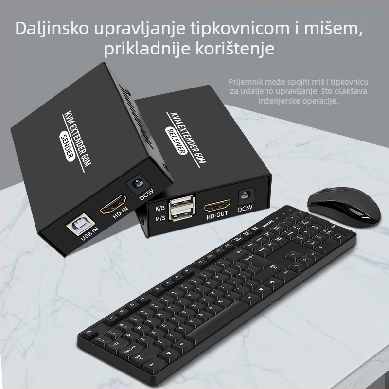 HDMI KVM extender BW-HKE60B, prijenos 60 m, rezolucija 1920x1080P, HDMI na RJ45, upravljanje napajanjem podržano, udaljeno buđenje nije podržano
