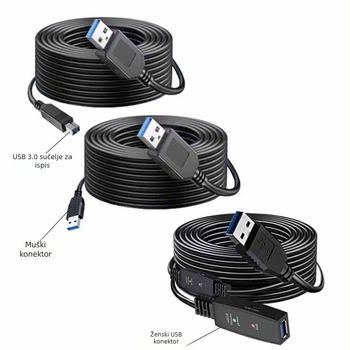 USB 3.0 produžni kabel sa pojačanjem signala, visokorazinski extender signala; duljina 5–30 m; daljinsko buđenje; upravljanje napajanjem; kompatibilan sa svim sustavima.