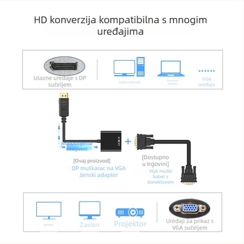 DisplayPort na VGA adapter kabel, 1080p, univerzalna kompatibilnost