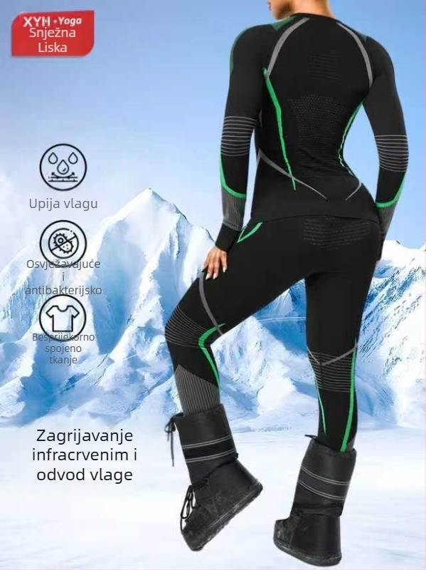 Ženski zimski set brzog sušenja za skijanje – najlon, prozračan, odvodi vlagu, kompresija, zadržava toplinu, jednobojni, za trčanje, vožnju biciklom i zimskih sportova