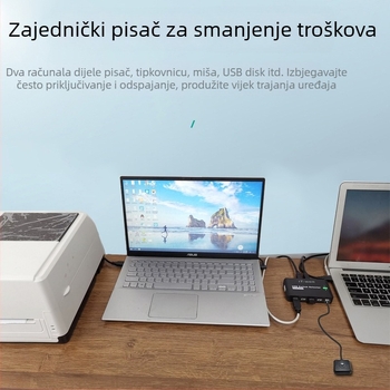 IT-U224D USB prekidač 2-in-4-out za dijeljenje tipkovnice, miša i pisača između dva računala; USB 2.0, kabel duljine 1,5 m