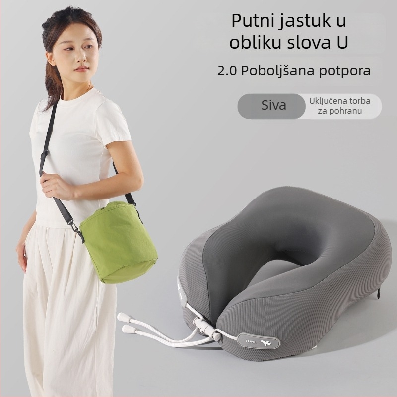 Jastuk za vrat od memorijske pjene u obliku U, prijenosan i kompaktan za putovanja i odmor na poslu
