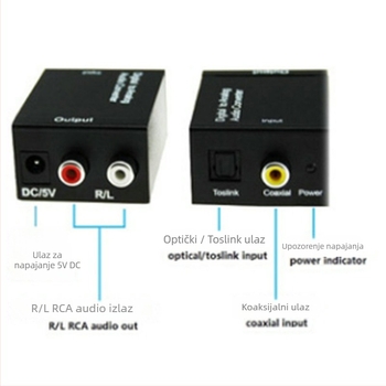 Konverter digitalnog zvuka s koaksijalnog i optičkog ulaza na analogne LR audio uz SPDIF dekodiranje — Model 12, 2018