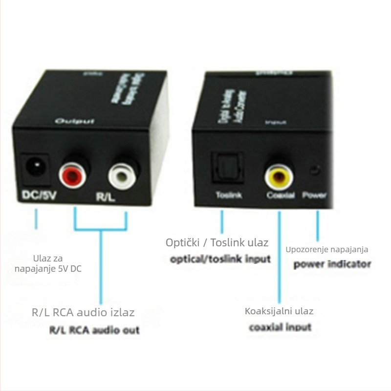 Konverter digitalnog zvuka s koaksijalnog i optičkog ulaza na analogne LR audio uz SPDIF dekodiranje — Model 12, 2018