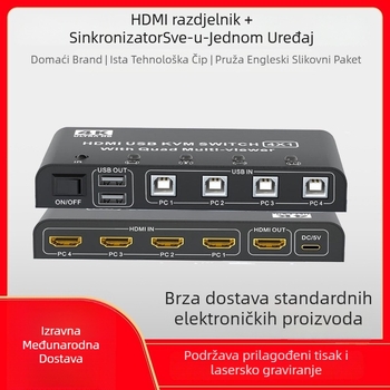 Qi Ruitong QRT-4K-01 HDMI KVM prekidač, HDMI 4-u-1 podijeljivač zaslona, 1920x1080, kompatibilan s Windows 7