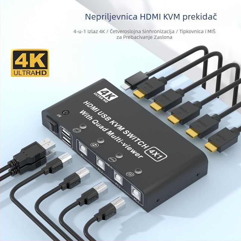 Qi Ruitong QRT-4K-01 HDMI KVM prekidač, HDMI 4-u-1 podijeljivač zaslona, 1920x1080, kompatibilan s Windows 7