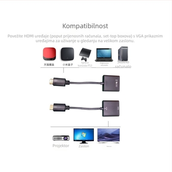 PCT HDMI to VGA adapter/konvertorski kabel za laptop i projektor – 1920x1080P, duljina kabla 15 cm, model HDMI to VGA, HVA12