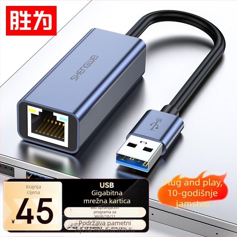 Win as USB 3.0 gigabitna žična mrežna kartica s RJ45 hub konverterom – vanjski adapter za prijenosno računalo