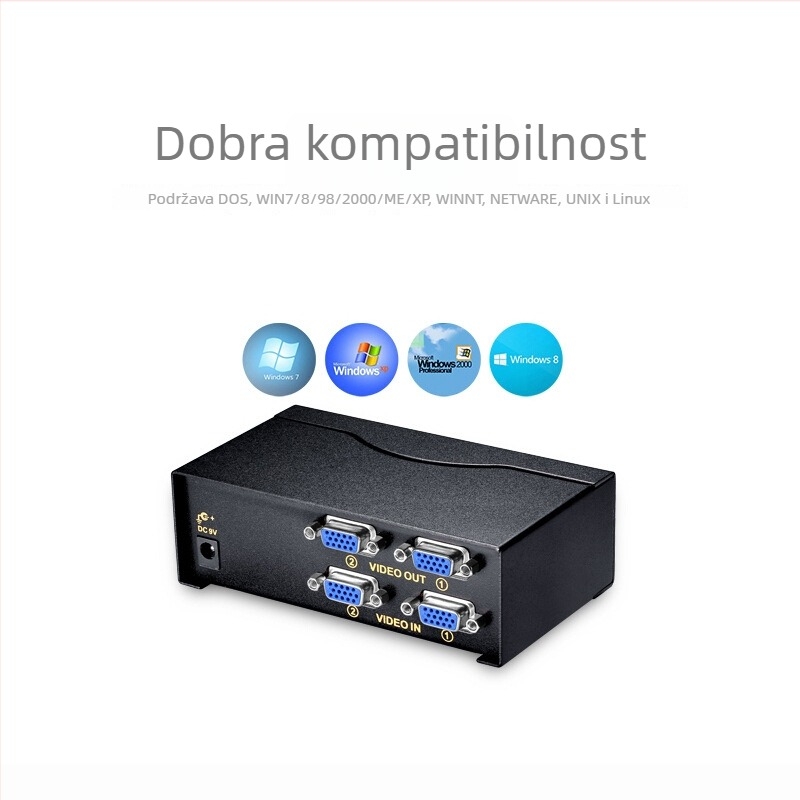 KVM prekidač 2x2 VGA s daljinskim upravljačem, kabel 1,8 m