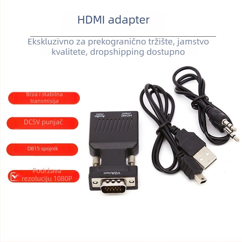 VGA adapter muški na HDTV ženski s audio i napajanjem – 1080P, VGA06 model