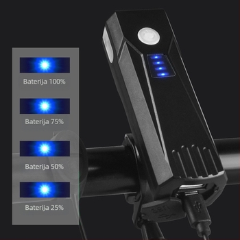 Biciklistično prednje svjetlo s dvije T6 LED diode i sirenom, 600 lumena, za noćnu vožnju, baterija 2000/4000 mAh, Micro-USB punjenje