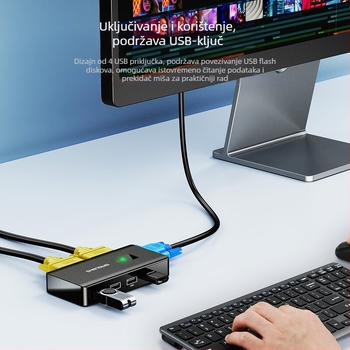 Win DVK1201G KVM prekidač, VGA, dijeljenje USB pisača, 2-u-1 izlaz, dva računala dijele tipkovnicu, miš i monitor, rezolucija 1920x1440