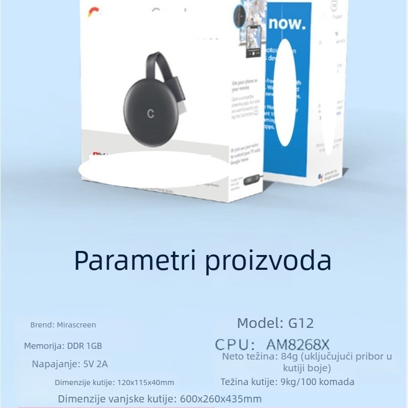 G12 Bežični HDMI dongle za zrcaljenje zaslona, 1080P, unutarnja uporaba, kompatibilan s pametnim telefonima
