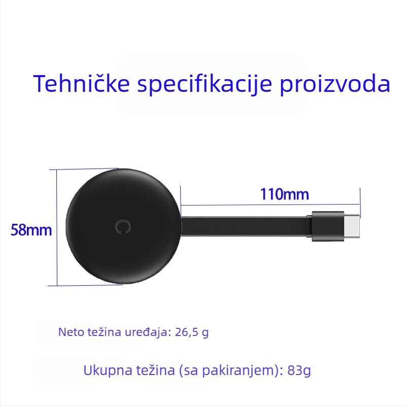 G12 Bežični HDMI dongle za zrcaljenje zaslona, 1080P, unutarnja uporaba, kompatibilan s pametnim telefonima