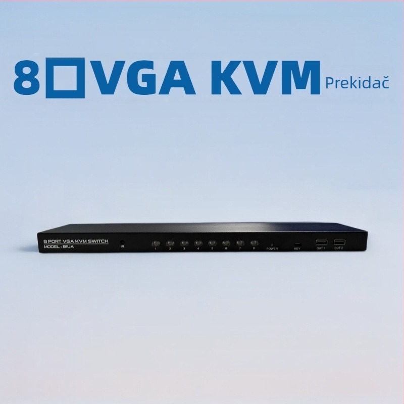 8-portni VGA KVM prekidač s daljinskim upravljanjem – prebacivanje tipkama s prečacima, 8 uređaja na 1 zaslon, rezolucija 1920x1080, stabilan prijenos