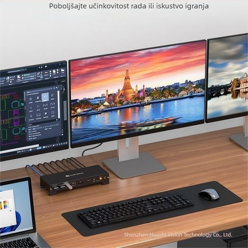 KVM prekidač s USB-C, HDMI i dvostrukim DP ulazima (4K@120Hz; 100W Power Delivery; HDMI izlaz + 2x DP izlazi)
