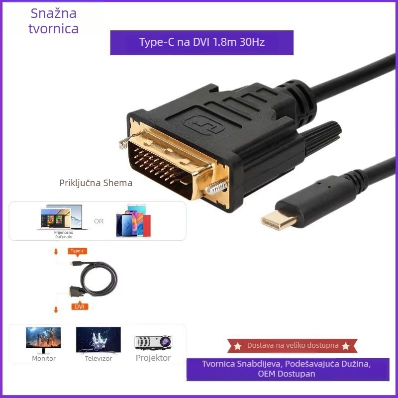 Type-C na DVI adapter kabel, 4K30Hz, 4096x2160, Yongyida
