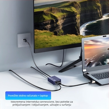Gigabitni RJ45 splitter 1 na 2 za istovremeni pristup internetu, tip: prekidač/distributer