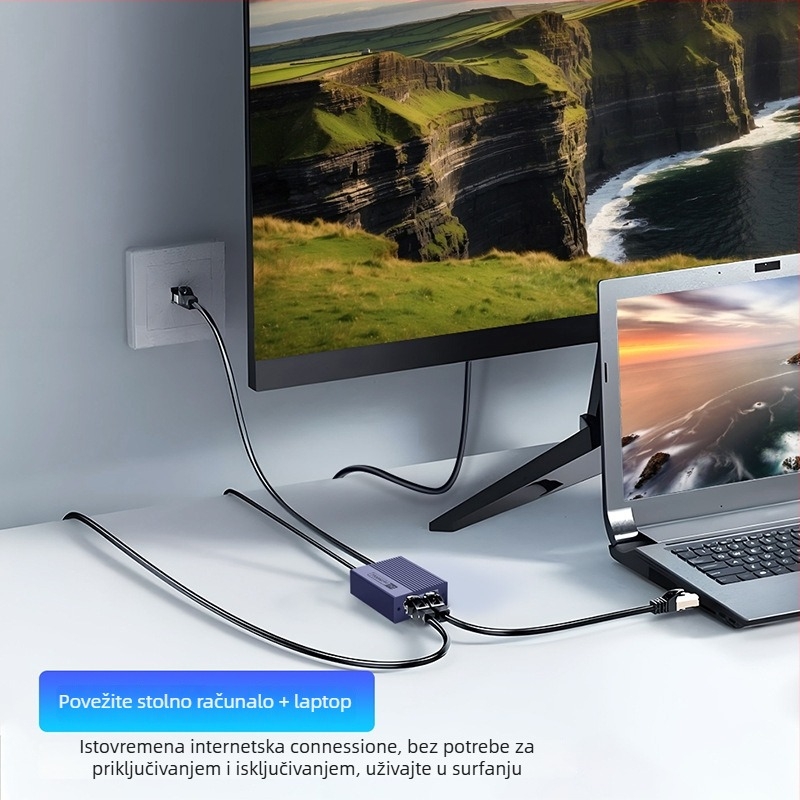 Gigabitni RJ45 splitter 1 na 2 za istovremeni pristup internetu, tip: prekidač/distributer