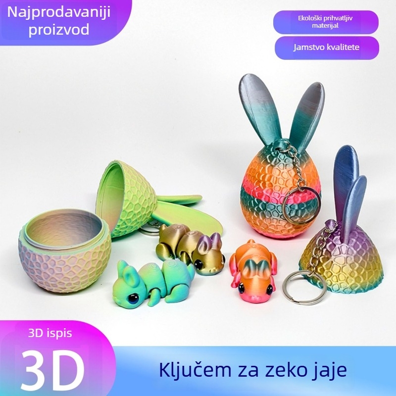 3D ispisani zeko za ključeve s pomičnim zglobovima – PLA, uskrsna ukrasna igračka za ublažavanje stresa