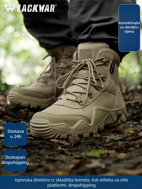 Taktičke pustinjačke planinarske čizme, vodootporne, protuklizna potplata, do gležnja, gornjište od teleće kože + Oxford platna, EVA srednja potplata