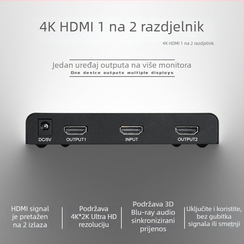 BOWU BW-4KHS102M HDMI 4K 1x2 raspodijelnik