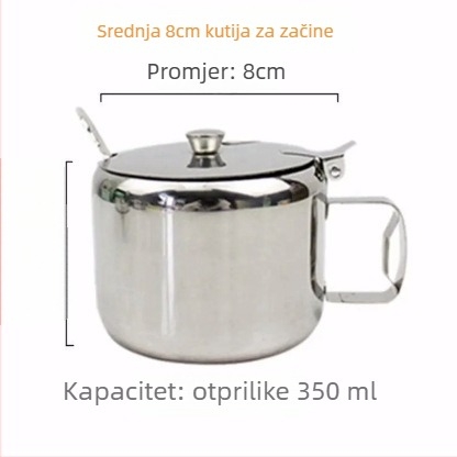 Set začina od nehrđajućeg čelika s poklopcem i žličicom — više odjeljaka za sol, MSG, papar i ulje čili (japanski stil)