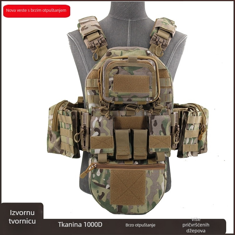 Taktična vest s kamuflažnim dizajnom, poliester, prozračna i otporna na habanje, unisex (Kamuflažni uzorak; Poliester; Prozračnost; Otporna na habanje; Scenariji: biciklizam, planinarenje i kampiranje, streljački sportovi)