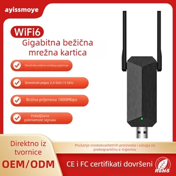 WiFi 6 gigabitna bežična USB kartica za stolno računalo, dvopojasna 2,4/5 GHz