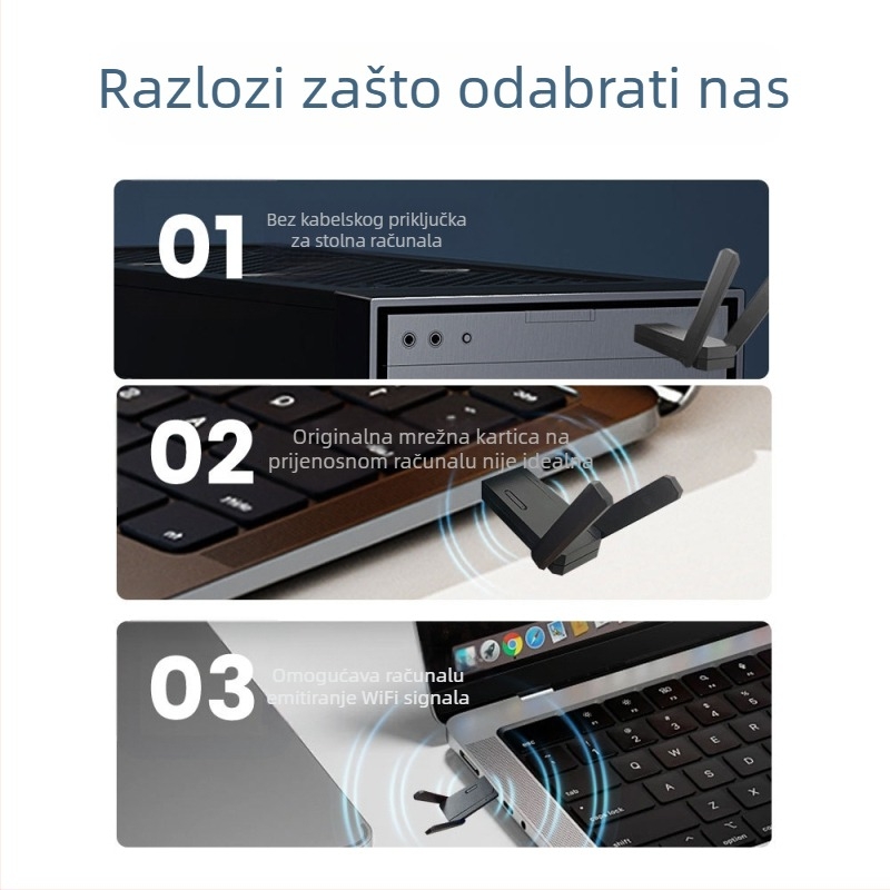 Bežična WiFi mrežna kartica USB 3.0 1800Mbps za desktop i laptop – Plug and Play, USB sučelje, 802.11b/g/n