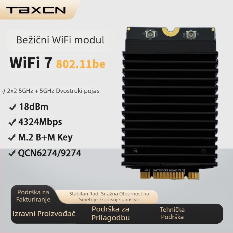 Bežična WiFi kartica WLTB7002E55, QCN6274/9274, Dual-Band WiFi 7, Tianbo