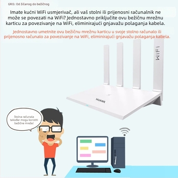 GRIS USB bežični mrežni adapter RTL8188EUS za stolno računalo i prijenosno računalo, 2,4 GHz, 150 Mbps, USB, IEEE 802.11b/g/n, Crna