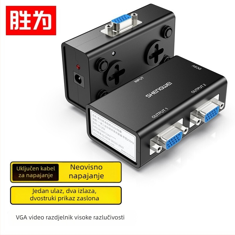 VGA splitter, 1 ulaz 2 izlaza, 4K×2K, model Vs-202, duljina kabla 1.2 m