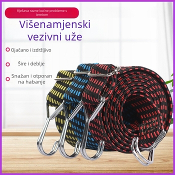 Elastična vezna traka s podesivom duljinom (0,6–4 m), gumo-nylon dvostruka kuka, 4 mm debljine, za vanjsku upotrebu