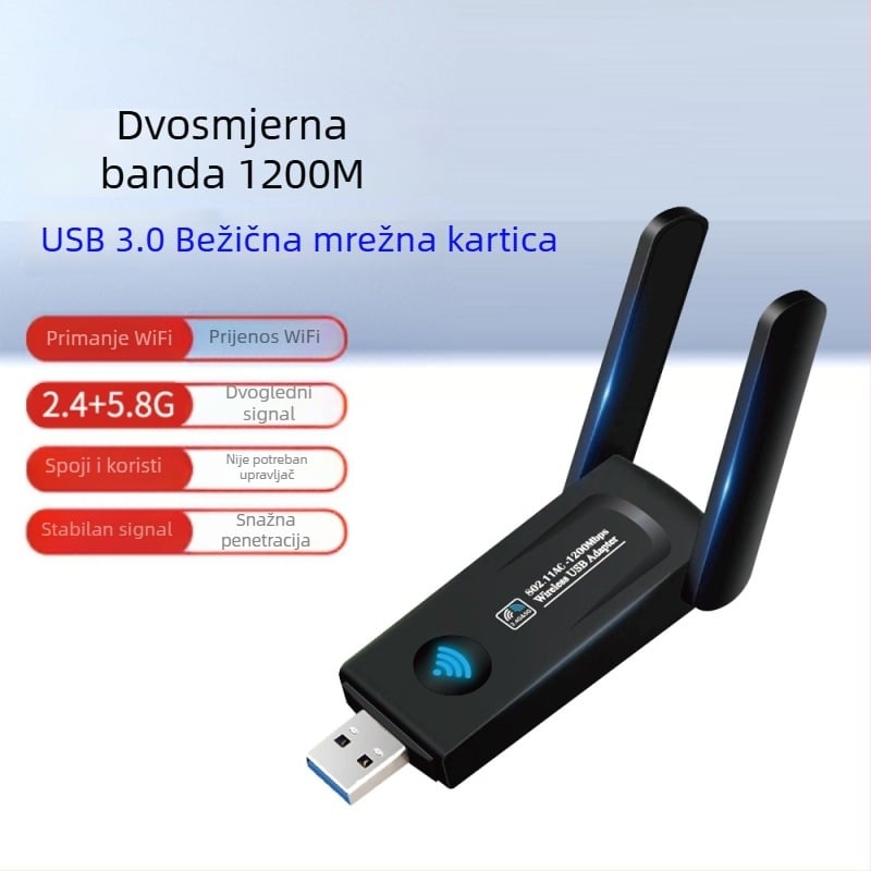 USB bežična mrežna kartica dvopojasna, 1300 Mbps, 2.4/5 GHz, IEEE 802.11b/g/n, Model 1202