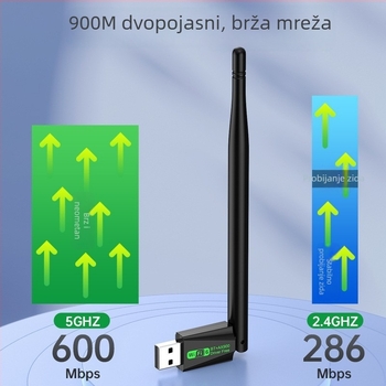 AX900 USB WiFi 6 bez vozača, poboljšano izdanje, sa jednom antenom, 600 Mbps, za prijenosna računala
