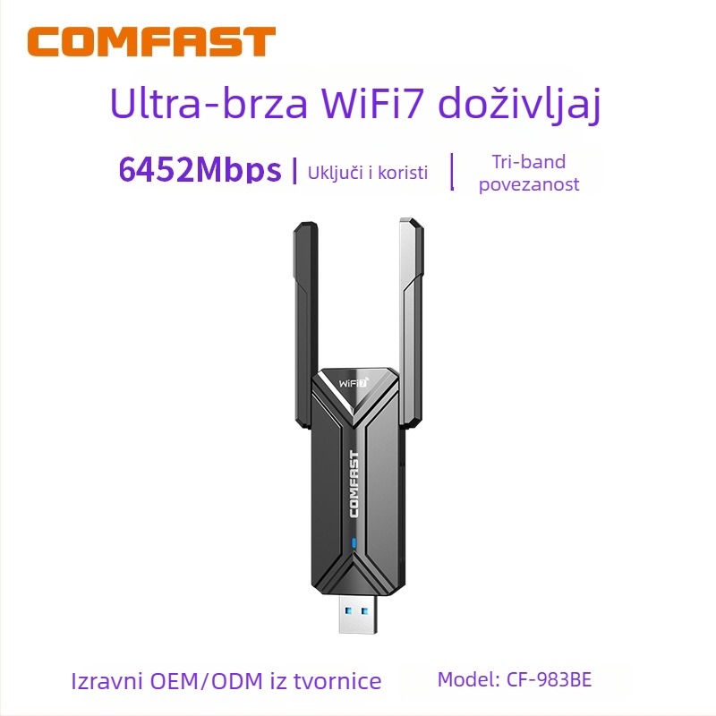CF-983BE Bežični USB adapter s Wi-Fi 7, 6500 Mbps, IEEE 802.11BE, pojasevi 2.4/5.8/6 GHz