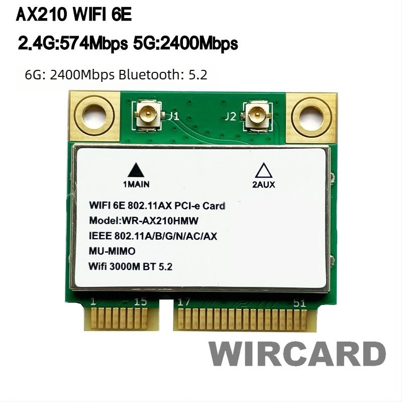 AX210 Mini PCIe WiFi 6E kartica, dvopojasna 2.4/5 GHz, 802.11ax, do 3 Gbps