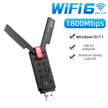 USB 3.0 bežična mrežna kartica, 1800 Mbps, WiFi 6 dvobandna, MTK7921AU