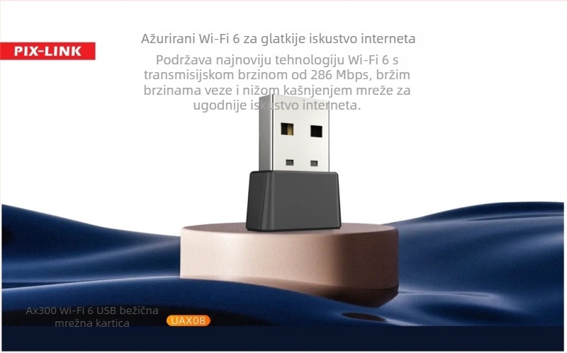 PIXLINK UAX08 kompaktni USB WiFi 6 adapter, 300 Mbps, 2.4 GHz, podrška 802.11ax