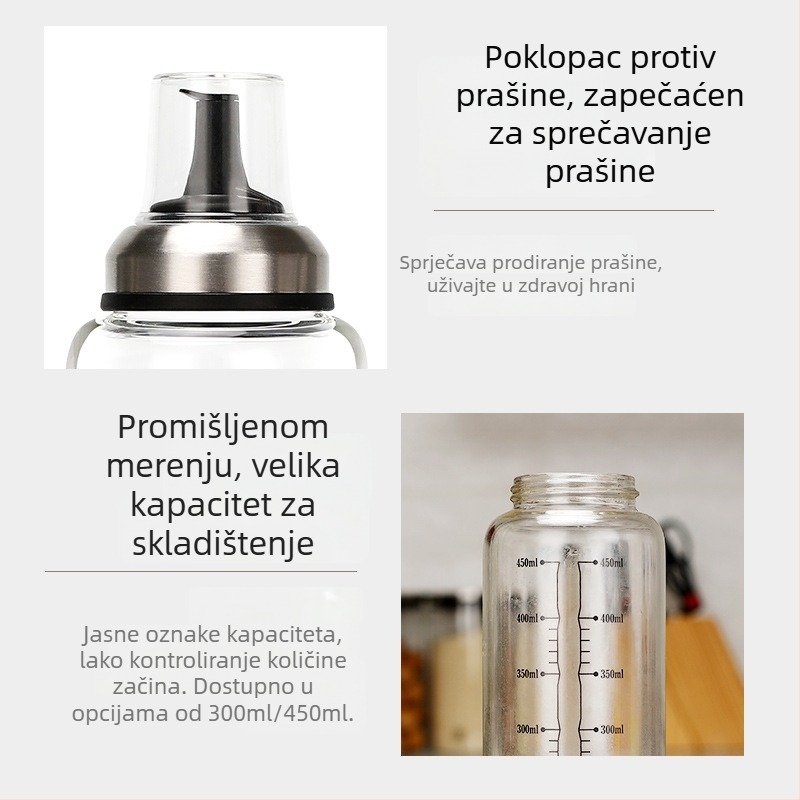 I nest spremnik za začine u kuhinji, staklo, nehrđajući čelik i plast, moderni minimalistički dizajn, tiskanje logotipa moguć.